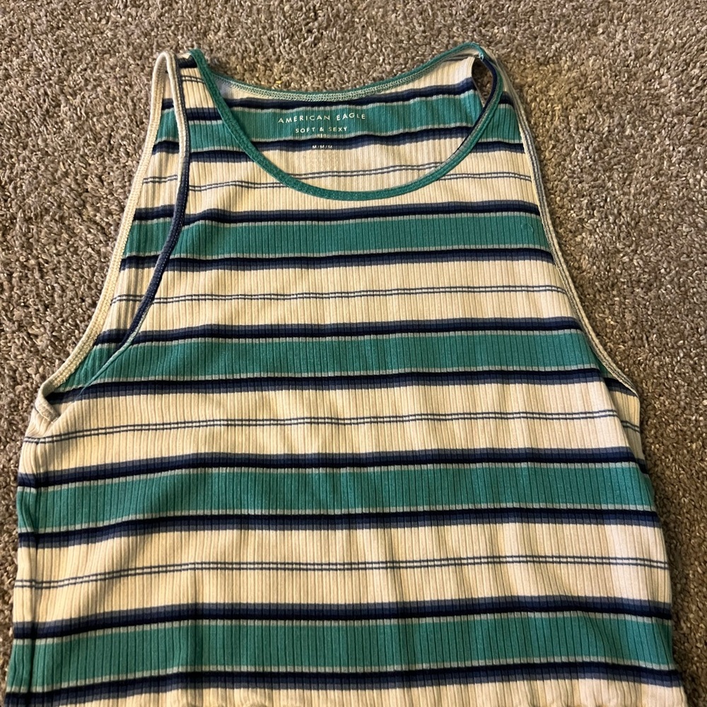 American Eagle Green and Blue Striped Tank